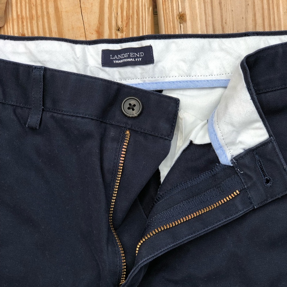 Lands End Traditional Fit Navy Trousers Size 30 - Picture 2 of 4